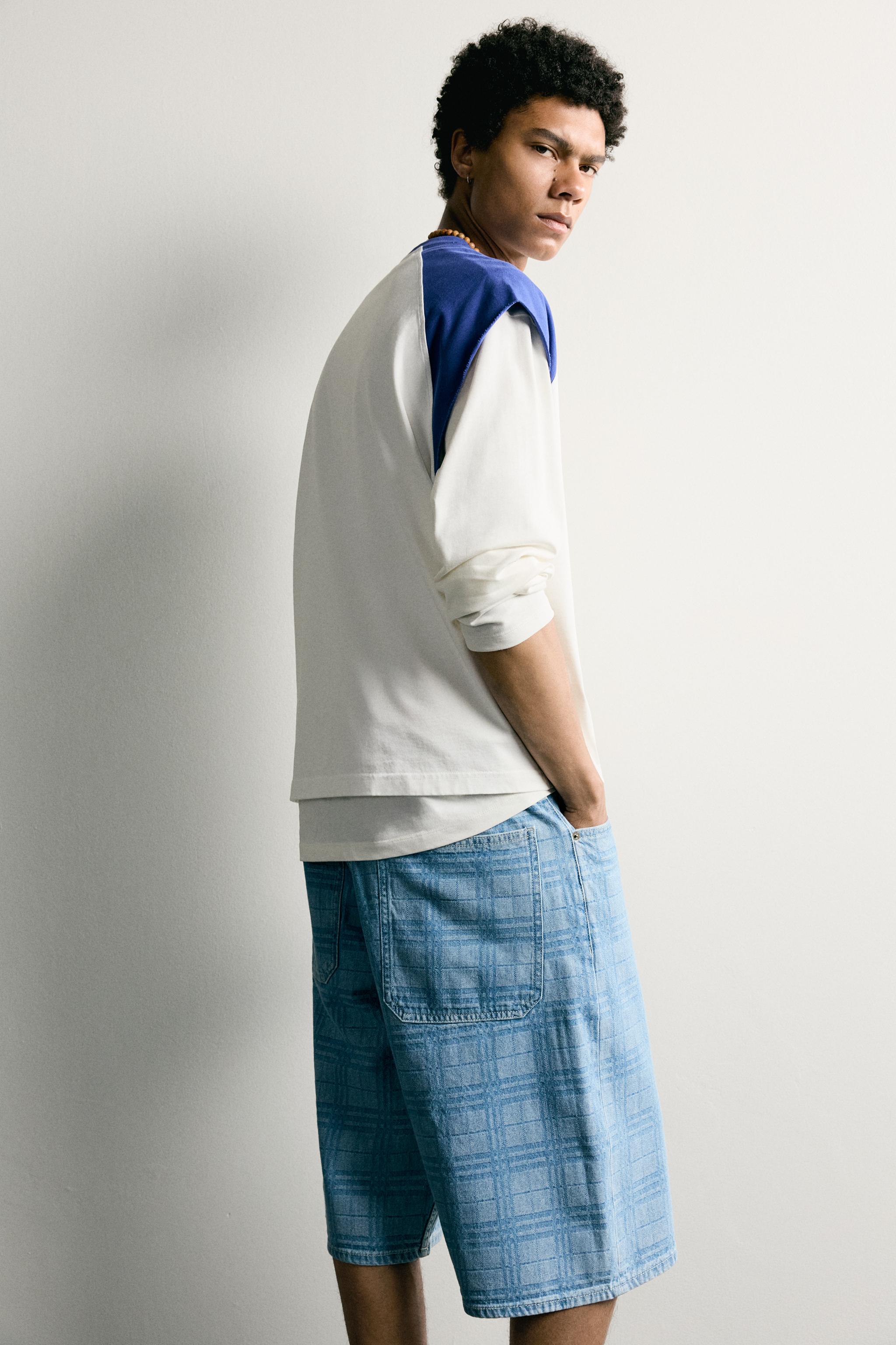 PRINTED WASHED DENIM JORTS